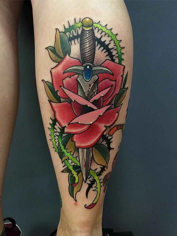 color traditional Tatuaggio su calf #12450 | Tatuatore Никита NEL Наумов