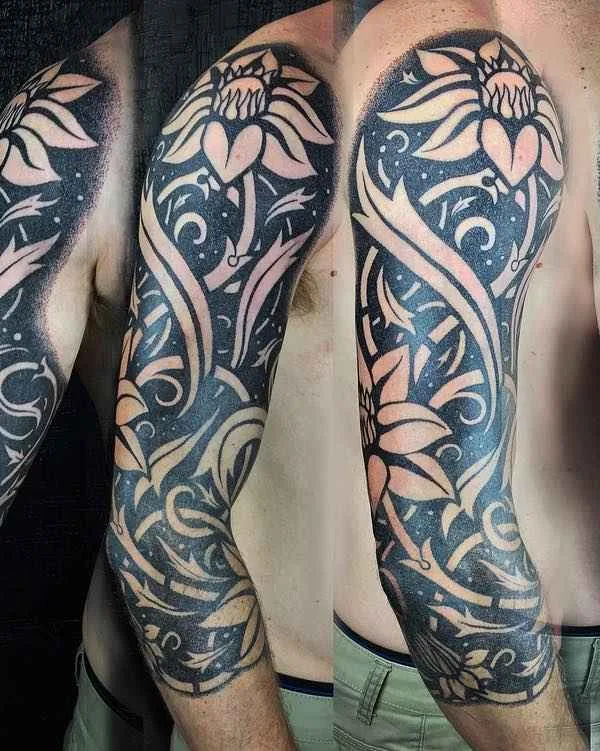 male black blackwork Tatuagem em full sleeve #11951 | Tatuador Inga Hannarr