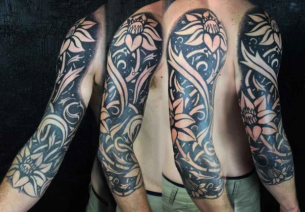 Blackwork Flower, Floral tattoo on Full Sleeve