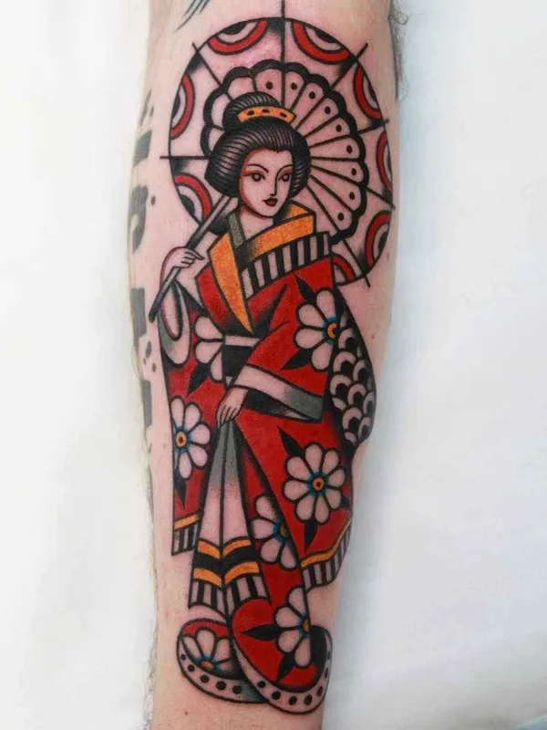 color traditional tatuaje en calf #12010 | Tatuador Vic James