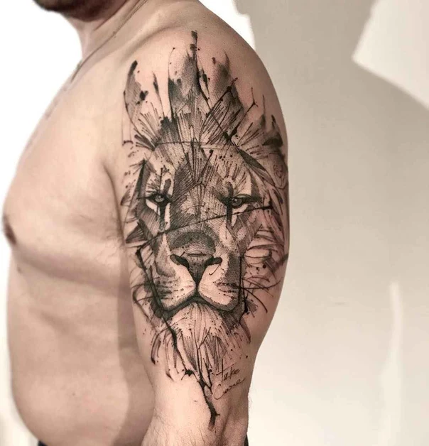 Sketch Lion tattoo on Upper Arm