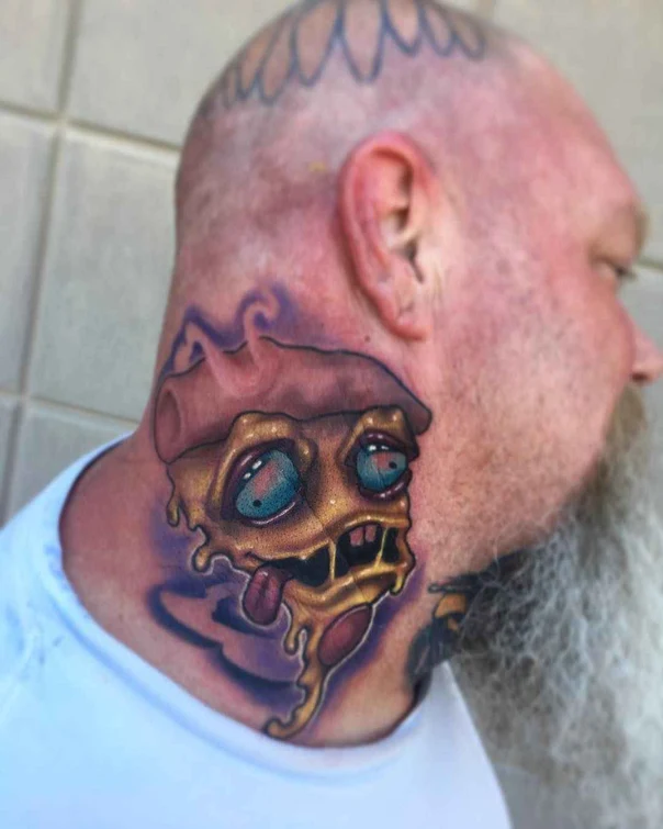 Cartoon Food tattoo on Neck