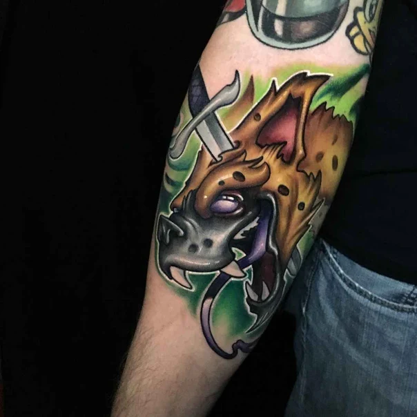 New School Animal, Sword tattoo on Forearm