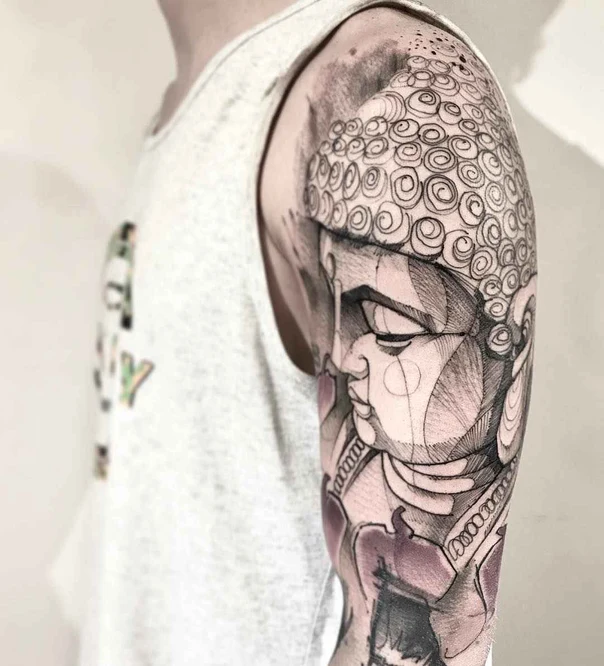 Sketch Buddha tattoo on Full Sleeve