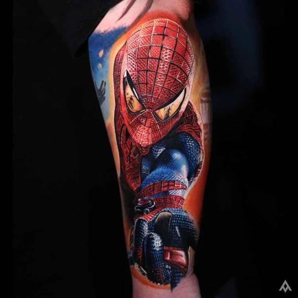 Realism Spider-man, Superhero tattoo on Forearm