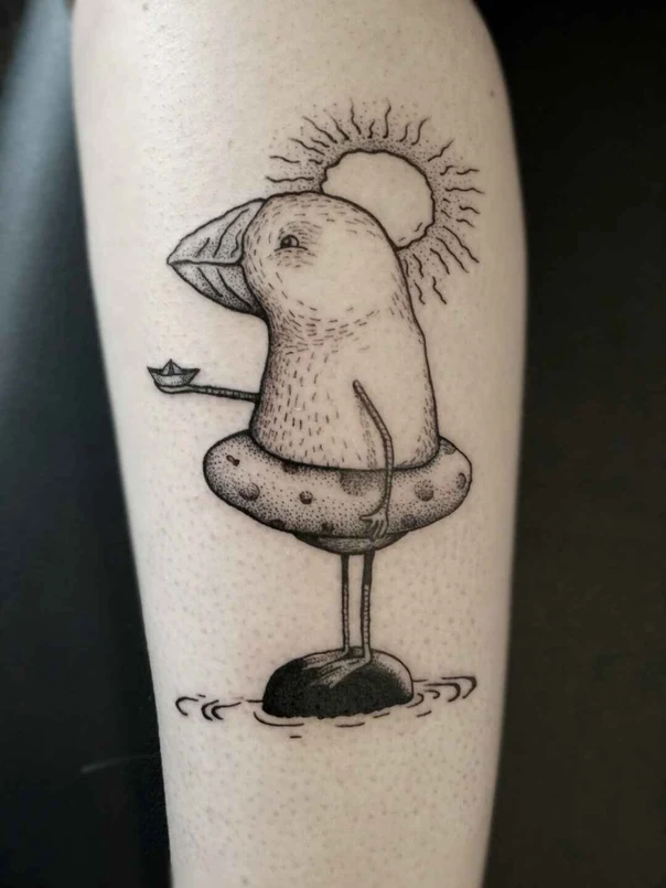 Лайнворк Bird, Sun tattoo на Предплечье