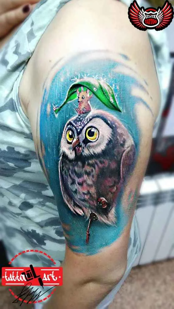 Иллюстративная Owl, Animal tattoo на Плечо