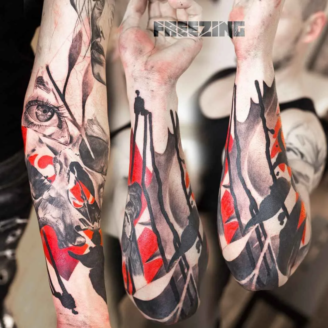 Tatuista Denis FREEZING Moskalev, tatuaggio a colori trash polka dotwork | Tattoo artist Denis FREEZING Moskalev, tatuaggio a colori trash polka dotwork