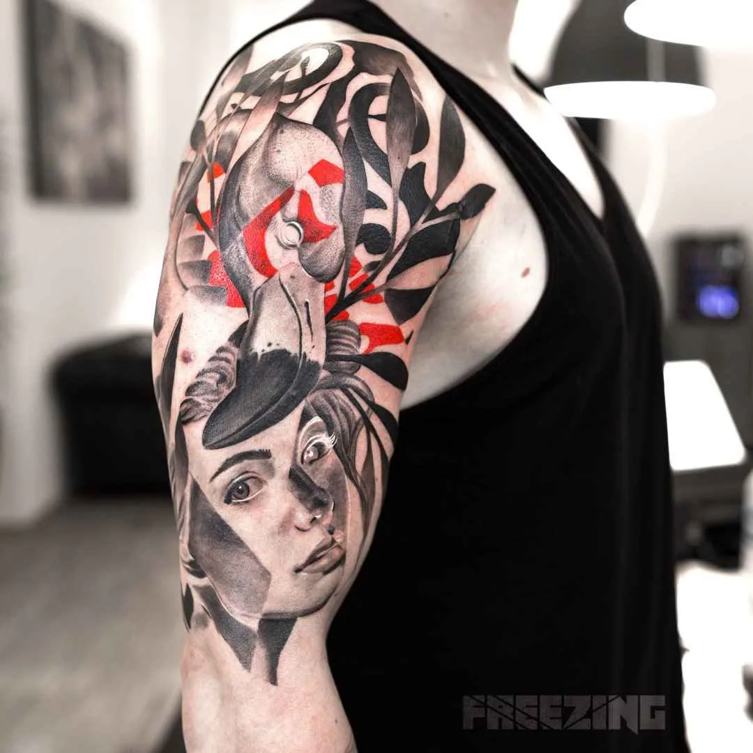 Tatuista Denis FREEZING Moskalev, tatuaggio a colori trash polka dotwork | Tattoo artist Denis FREEZING Moskalev, tatuaggio a colori trash polka dotwork