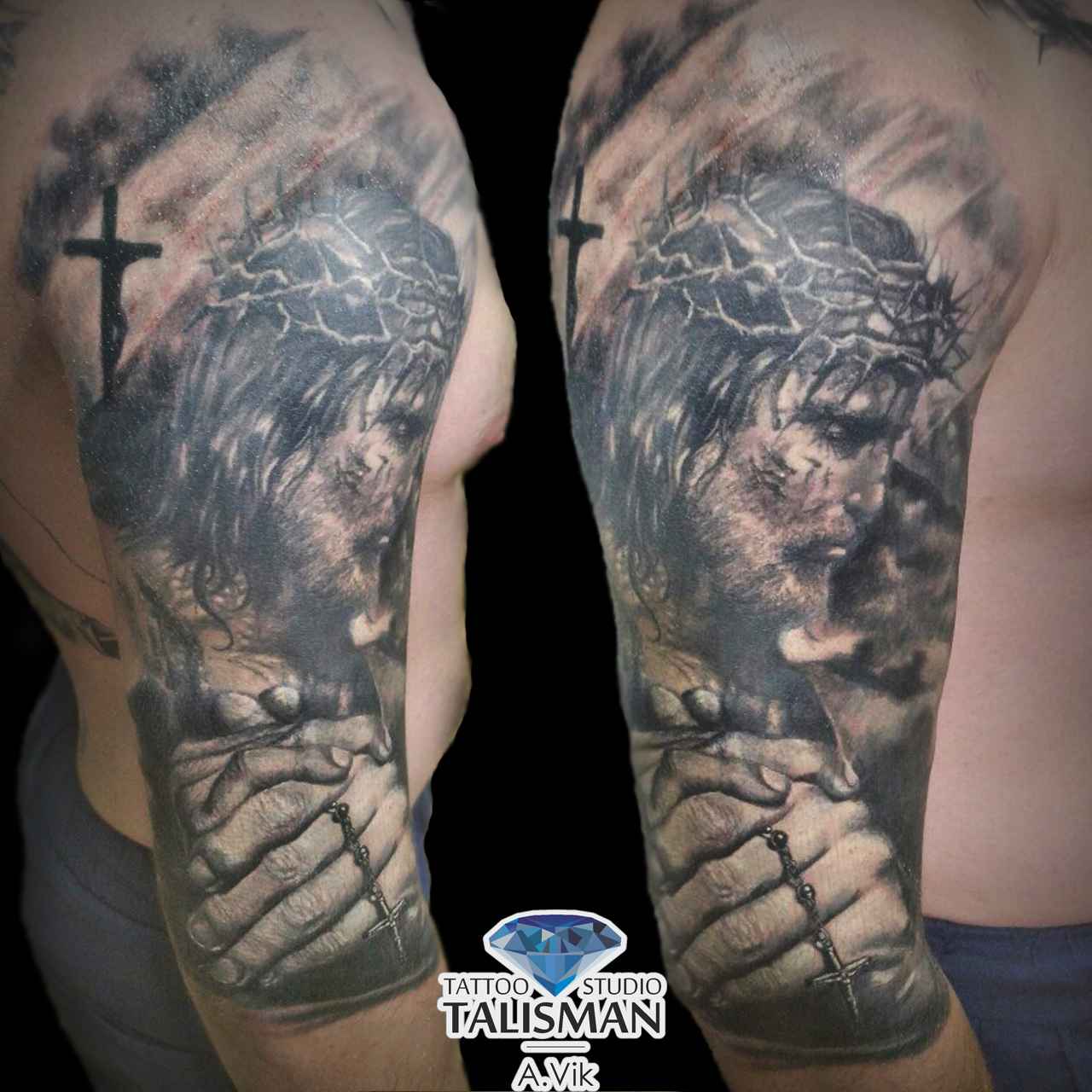 Татуировка рукав горы и Христос