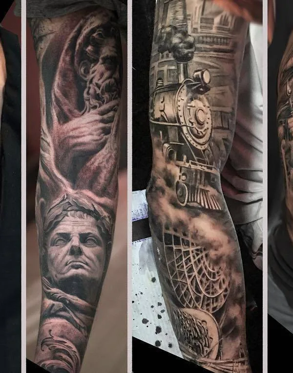 black and grey realism Tatuaggio su full sleeve #23357 | Tatuatore Darwin Enriquez