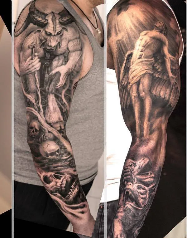 male black and grey realism Tatuaggio su full sleeve #23355 | Tatuatore Darwin Enriquez