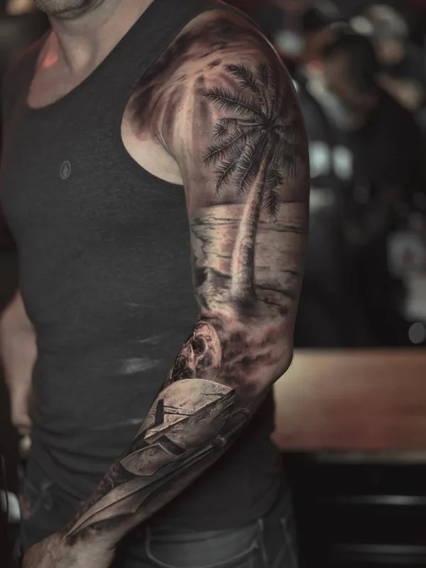 male black and grey realism Tatuaggio su full sleeve #23363 | Tatuatore Darwin Enriquez