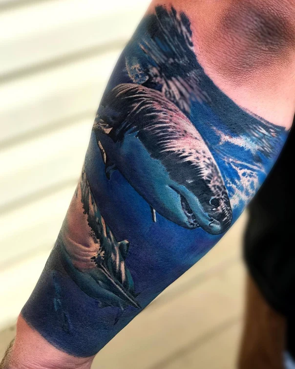 Realism Shark, Ocean tattoo on Forearm