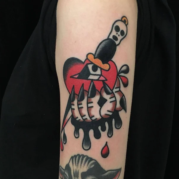Traditional Heart, Dagger tattoo on Forearm