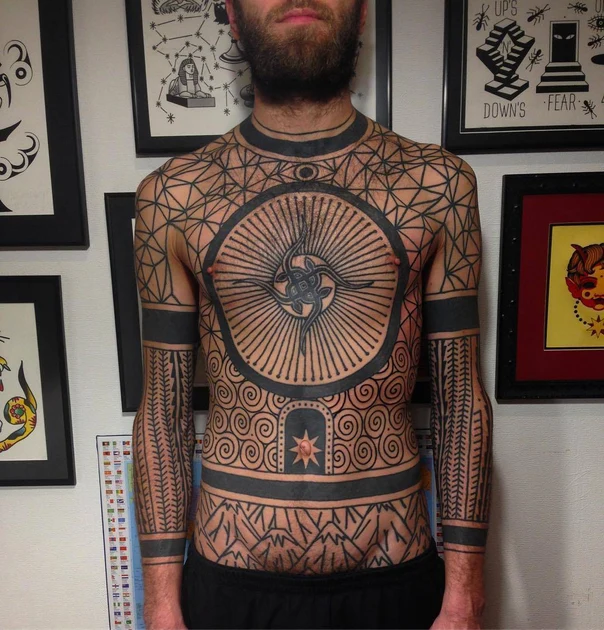 Blackwork Geometric, Mandala tattoo on Chest