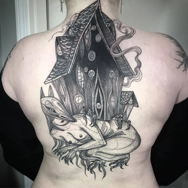 Blackwork House, Creature tattoo on Full Back