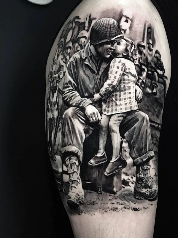black and grey realism татуировка на upper arm #23675 | Тату мастер Matteo Pasqualin