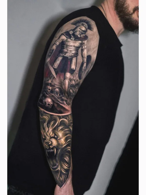 male black and grey realism Tatuaggio su full sleeve #23364 | Tatuatore Darwin Enriquez