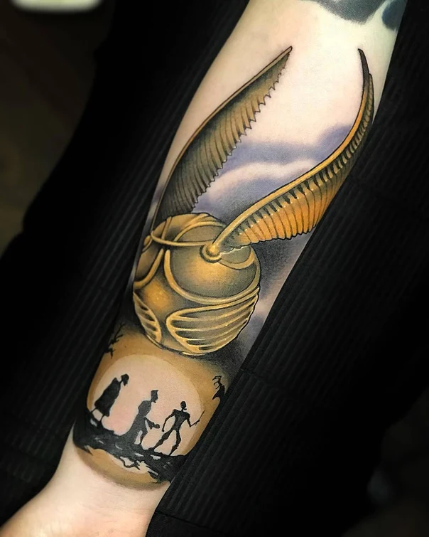 Illustrative Golden snitch, Silhouette tattoo on Forearm