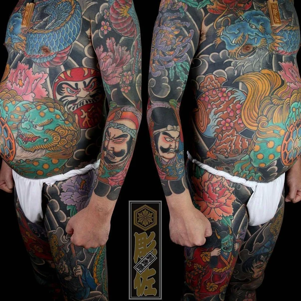 Japanese Dragon, Flowers tattoo on Full body