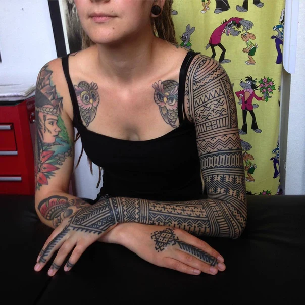 Geometric Owl, Geometric patterns tattoo on Full Sleeve