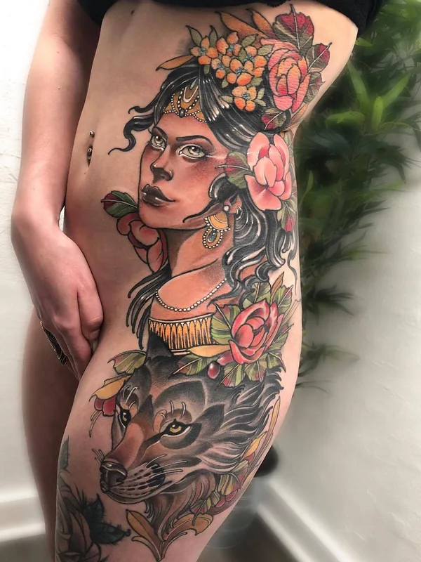 female color neo traditional Tatuaggio su side #23401 | Tatuatore Marty Early