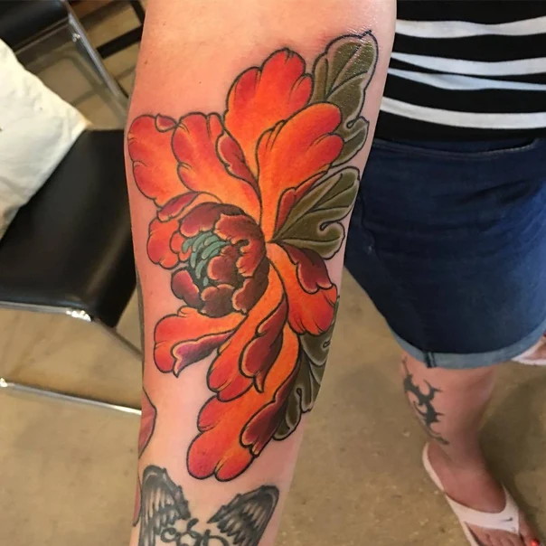 Japanese Flower, Peony tattoo on Forearm