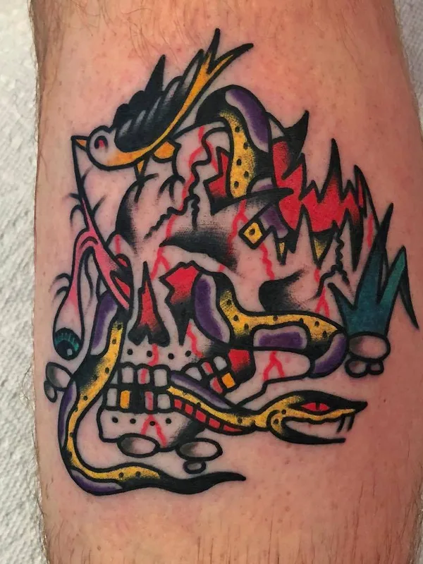 color neo traditional Tatuaggio su calf #23554 | Tatuatore Akira Latanzio