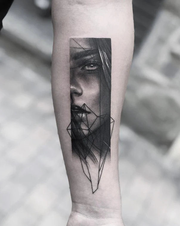 Realism Face, Geometric tattoo on Forearm