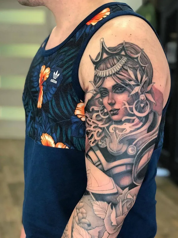 black and grey realism Tatuaggio su full sleeve #22931 | Tatuatore Dima Inmirrioi