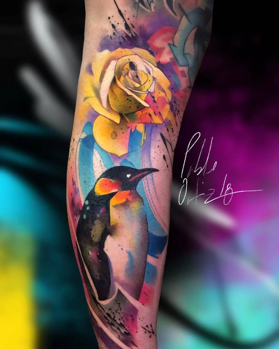Tatuagem artista Pablo Ortiz, estilo aquarelais surrealista | Espanha