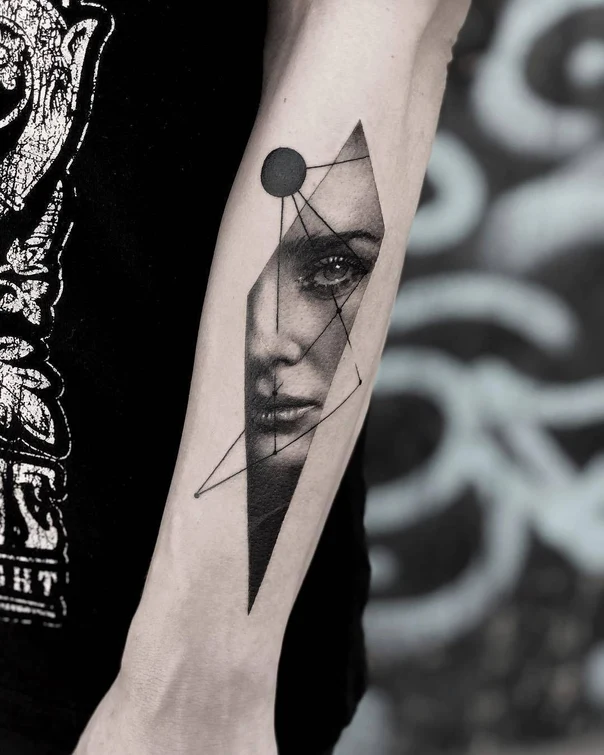 Geometric Face, Geometric tattoo on Forearm