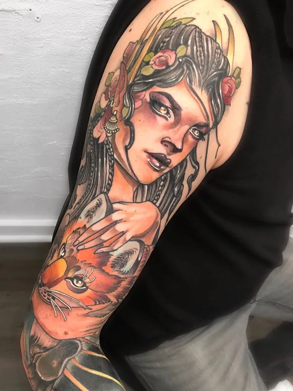color illustrative Tatuaggio su full sleeve #23409 | Tatuatore Marty Early
