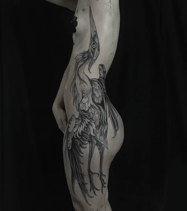 Blackwork Bird tattoo on Side