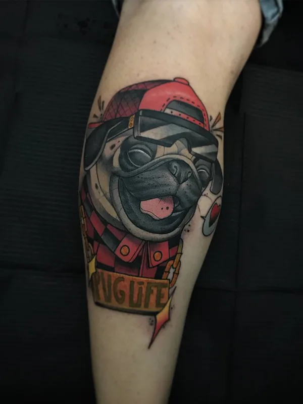 color new school tattoo on calf #23706 | Tattoo Artist Guindero
