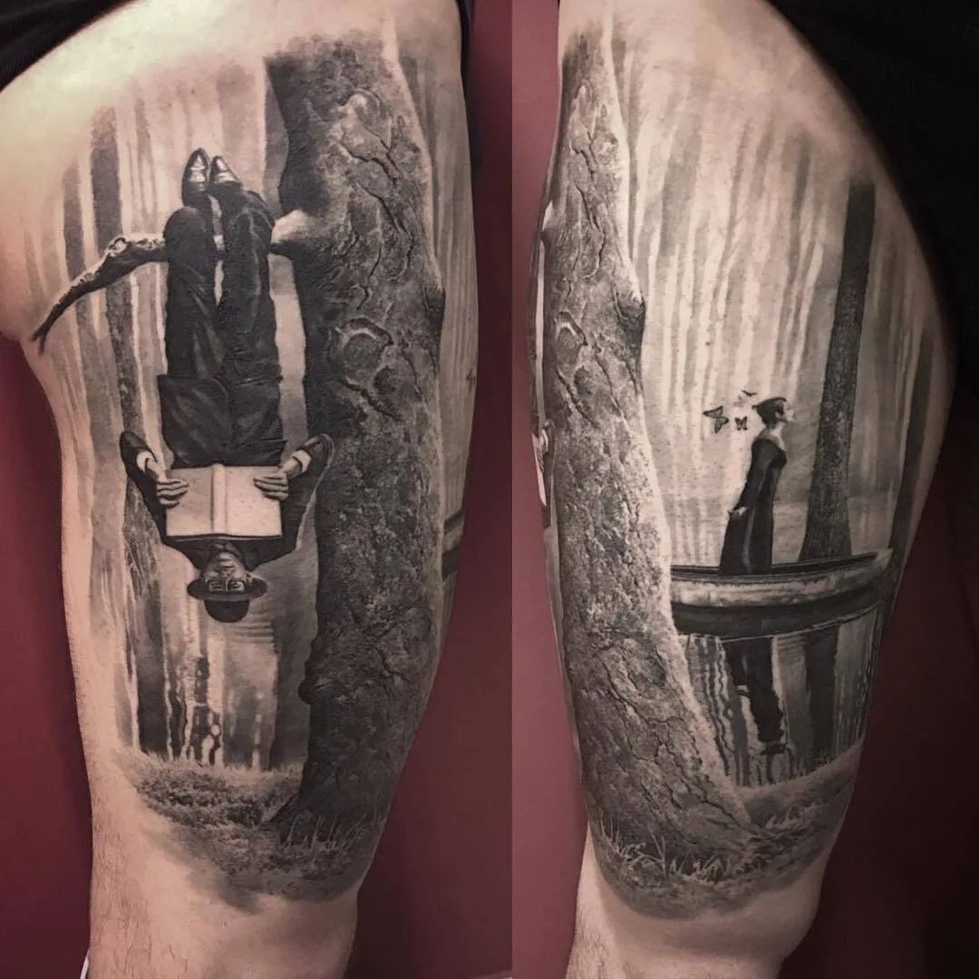 Artista del tatuaggio Matteo Pasqualin, ritratto in nero e grigio realistico | Italia