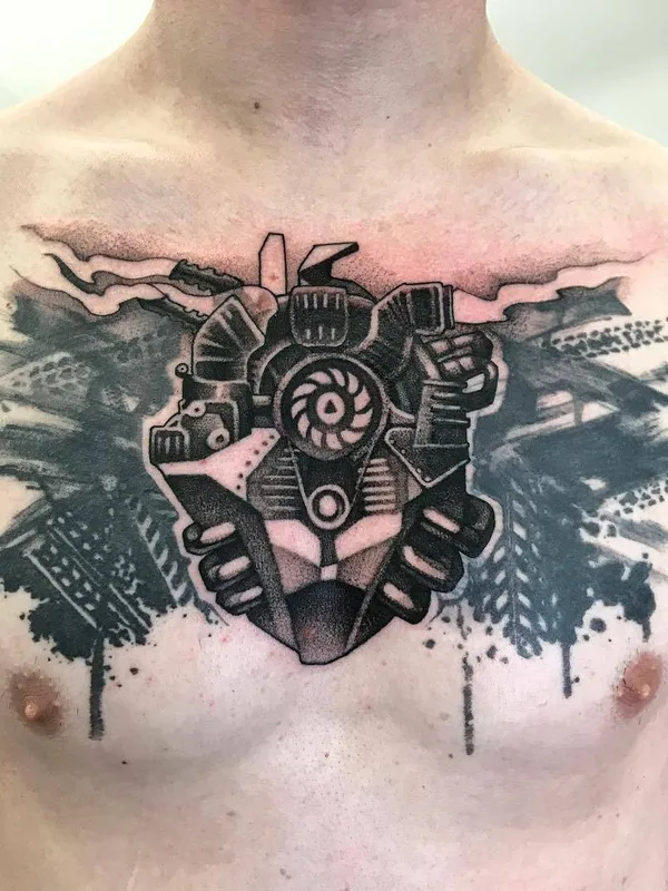 male black and grey biomechanical Tatuaggio su chest #22927 | Tatuatore Dima Inmirrioi
