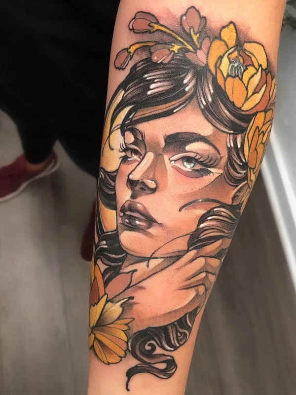 female color neo traditional Tatuaggio su forearm #23410 | Tatuatore Marty Early