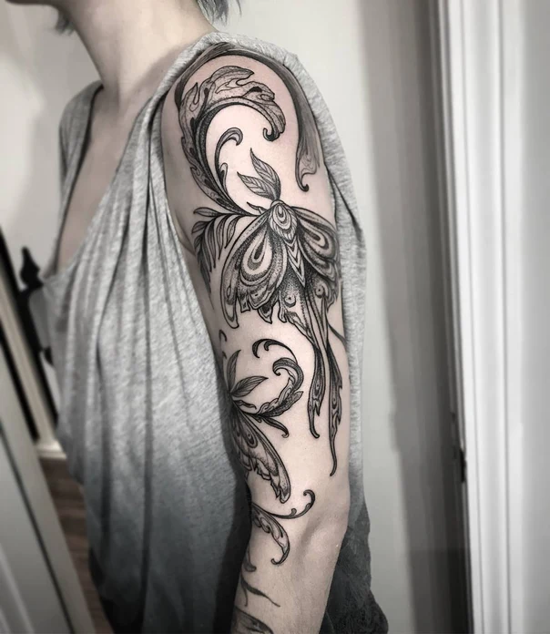Ornamental Floral, Leaves tattoo on Full Sleeve