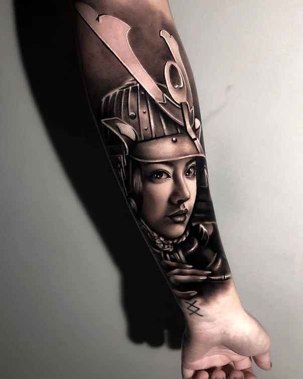 Realism Samurai, Portrait tattoo on Forearm