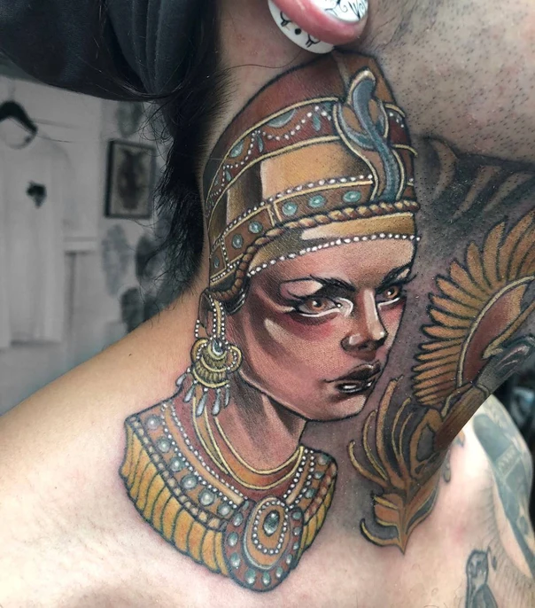 Realism Egyptian, Portrait tattoo on Neck
