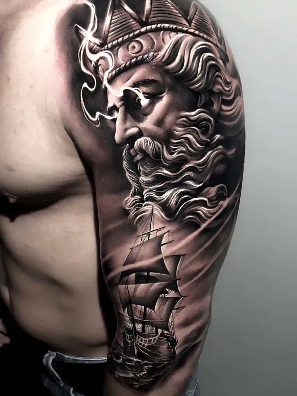 male black and grey realism татуировка на full sleeve #23323 | Тату мастер Samurai Standoff