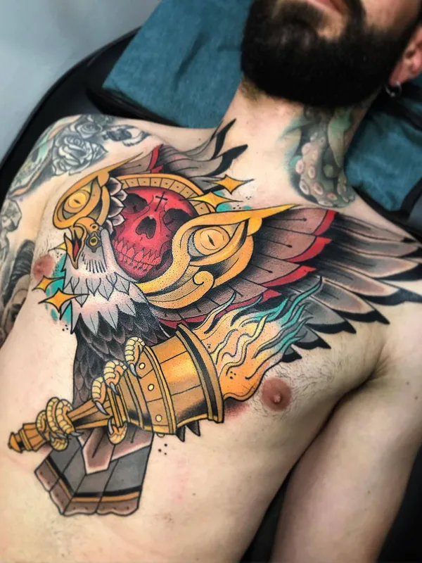 male color neo traditional tattoo on chest #23704 | Tattoo Artist Guindero