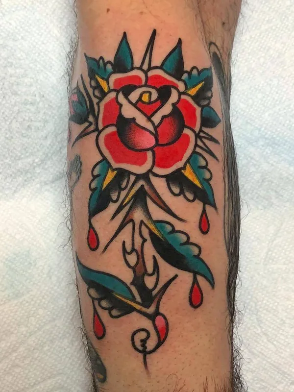 color traditional Tatuaggio su calf #23561 | Tatuatore Akira Latanzio