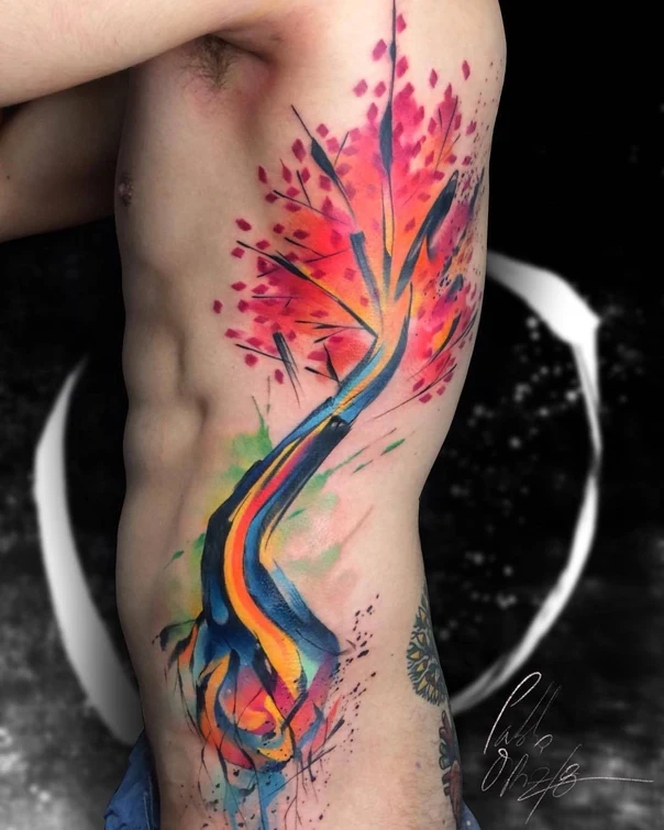 Watercolor Tree tattoo on Side