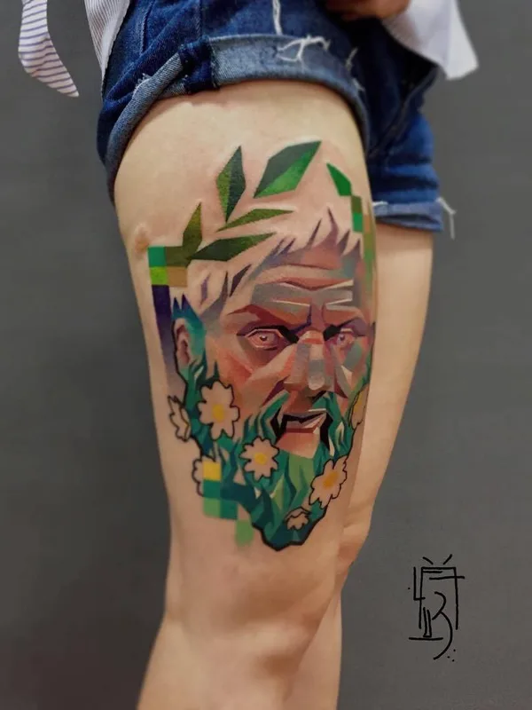 color geometric 纹身 在 thigh #23481 | 纹身师 Лёша Лауз