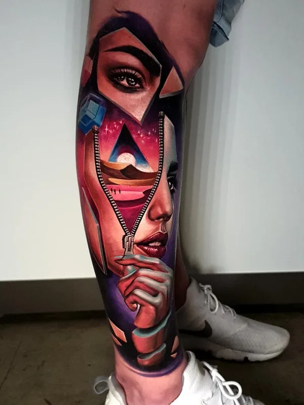 female color realism tattoo auf calf #23724 | Tätowierer Akbar Tawakkal