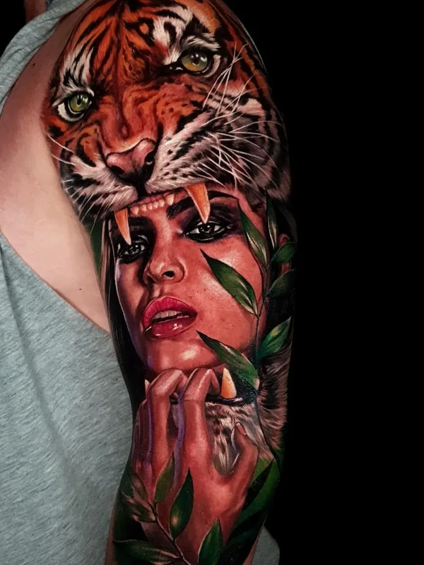 female color realism tattoo auf full sleeve #23725 | Tätowierer Akbar Tawakkal