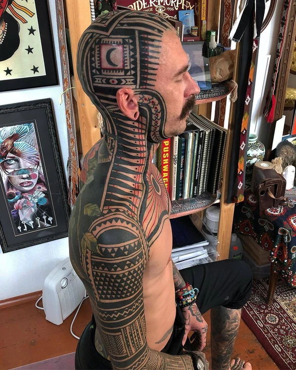 Tribal Geometric, Crescent moon tattoo on Full body